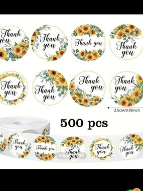 Thank You Sunflower Sticker - 500pcs New